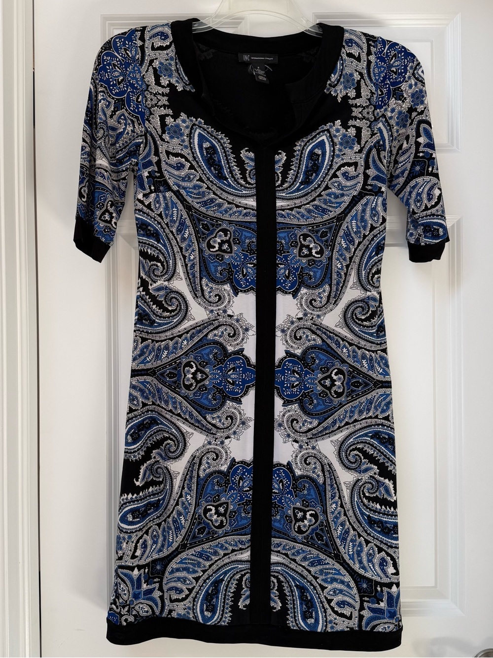 INC International Concepts Blue and Black Paisley Sheath Dress size S